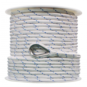 Extreme Max 30062519 BoatTector Double Braid Nylon Anchor Line with Thimble  - 1/2 x 250 White w/ Blue Tracer 1/2X250 W/B W/THIMBLE - Boaters Plus